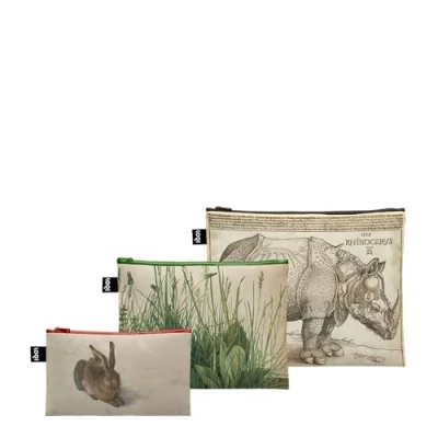Abbildung von LOQI Albrecht Duerer Nashorn, das große Stück Rasen, Hase, recycelte Reißverschlusstaschen, Mehrfarbig, L, Zeitgenössisch