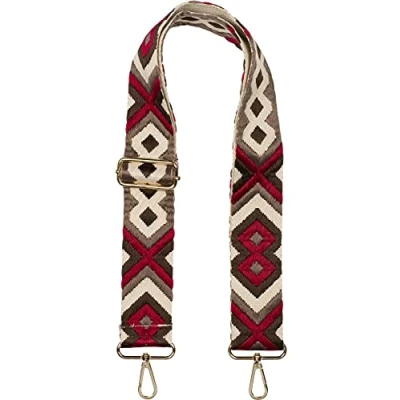 Abbildung von styleBREAKER Taschen Schulterriemen verstellbar mit buntem Ethno Muster, Wechsel Taschengurt, Karabiner, Handyband 02013024, Farbe:Bordeaux Braun Beige