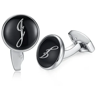 Abbildung von Honey Bear Briefe Initialen Buchstabe manschettenknöpfe Herren Edelstahl Hochzeit Cufflinks Manschettenknopf Schwarz (F)