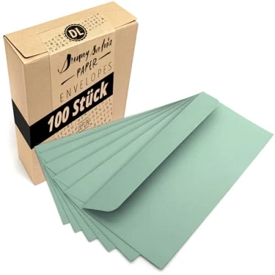Abbildung von Japun Briefumschläge (100 Stück) aus Papier, Kuvert, Umschlag ohne Fenster DIN lang 220 x 110 mm grün