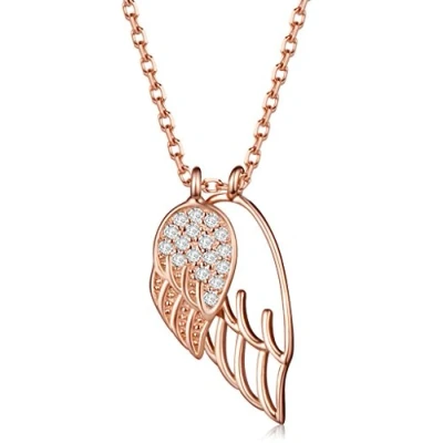 Abbildung von Unendlich U Elegant Doppel Engelsflügel Halskette 925 Sterling Silber Zirkonia Anhänger Verstellbare Kette, Rosegold