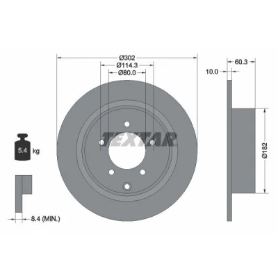 Abbildung von TEXTAR PRO 92177303 Bremsscheibe 302 10 05/06 114,3 voll beschichtet ohne Radbefestigungsbolzen, Radnabe MITSUBISHI: ASX Off Road, Lancer 8