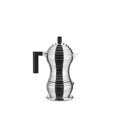 Abbildung von Alessi MDL02/3 B Pulcina Espressomaschine Gußaluminium. Griff und Knopf aus PA, schwarz. 3 Tassen