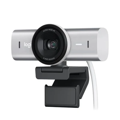 Abbildung von Logitech MX Brio Ultra HD 4K Collaboration and Streaming Webcam, 1080p at 60 FPS, Dual Noise Reducing Mics, Show Mode, USB C, Webcam Cover, Works with Microsoft Teams, Zoom, Google Meet, Pale Grey