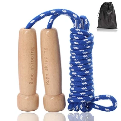 Abbildung von Springseil Erwachsener, Verstellbares Baumwoll Seilspringen mit Natürlichem Holzgriff Speed Jump Rope für Fettverbrennung &amp; springen Übung Fitness 300CM / 9.8FT