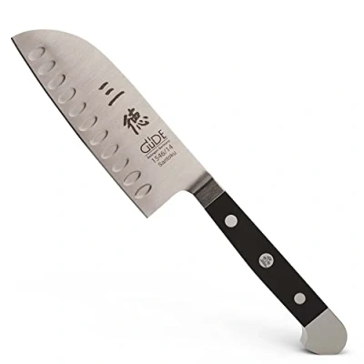 Abbildung von GÜDE Solingen Santoku mit Kulle geschmiedet, 14 cm, POM schwarz, ALPHA, Doppelkropf, Handmade Germany