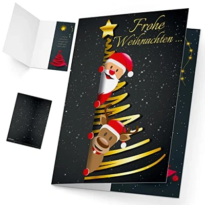 Abbildung von BREITENWERK Weihnachtskarten Set (12 Stück) SANTA &amp; RENTIER edle Premium Klappkarten ideal privat geschäftlich Frohe Weihnachten Karten