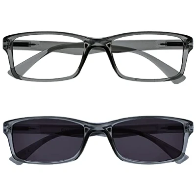 Abbildung von The Reading Glasses Company Die Lesebrille Unternehmen Grau Sonnen Leser UV400 Designer Stil Herren Damen Lesehilfe S92 7 +3,50