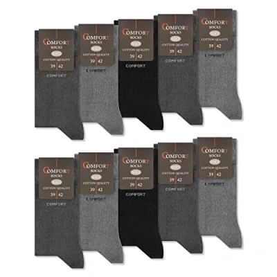 Abbildung von 10 Paar Comfort Socken ohne Gummi &amp; Naht Herren Damen Baumwolle Komfortbund 13100 (Grau Anthrazit Schwarz 43 46)