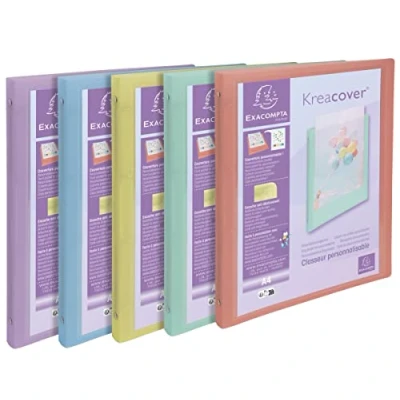 Abbildung von Exacompta 51279E 5er Pack Ringbuch KreaCover aus Kunststoff für DIN A4, 2 O Ring Mechanik 15 mm, Rücken 20 Außenmaße 32 x 25 cm Pastellfarben farbig sortiert