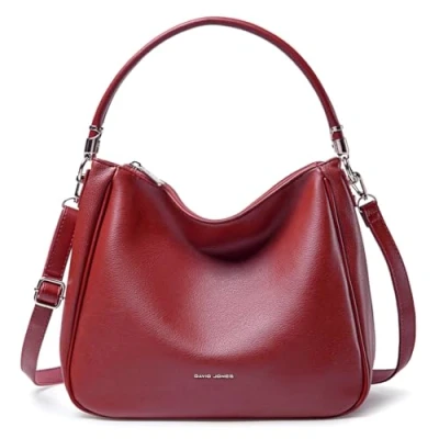 Abbildung von David Jones Handtasche Hobo Damen Umhängetasche aus Kunstleder Einkaufstasche mittlere Größe mit langem Henkel modisch, klassisch, praktisch, elegant, rot, one size, Elegant