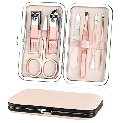 Abbildung von URAQT Maniküre Set,7pcs Pediküre Kit Nagelset Nageletui Nagelknipser, Edelstahl Ledertasche Nagel Schere Nagelpflege etui Reise Beauty für Zuhause, Reisen