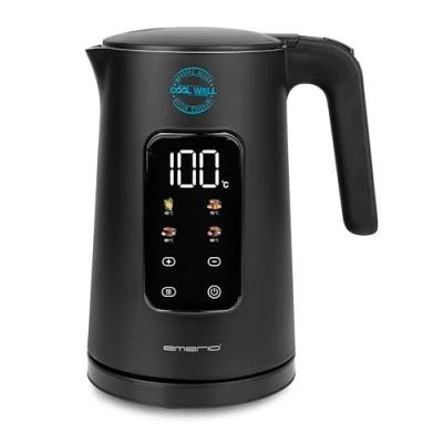 Abbildung von EMERIO Wasserkocher Edelstahl 1.7L isolierte Doppelwand Temperaturwahl 40 100C in 5C Schritten Display mit vorprogrammierten Teesorten BPA frei 2200 W Auto Off Warmhalten WK 132229