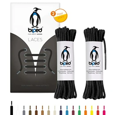 Abbildung von biped LACES 2 Paar runde Schnürsenkel aus Baumwolle ø mm dünn Premium Rundsenkel für Lederschuhe und Stiefel reißfest waschbar made in EU z2900(schwarz,180 cm)