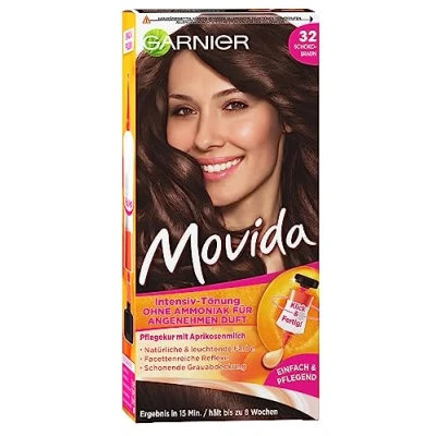 Abbildung von Garnier Tönung Pflege Creme, Haarcoloration Set, Intensiv Haarfarbe, für leuchtende Farben, auch graues Haar, ohne Ammoniak, Movida, 32 Schokobraun, 3er Pack