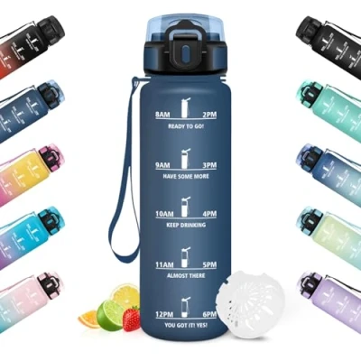 Abbildung von HoneyHolly Trinkflasche 1L, Zeitmarkierung, Wasserflasche, Auslaufsicher, Sport, Wiederverwendbar, Water Bottle für Fitnessstudio, Radfahren, Büro, Outdoor, Wasserflasche Auslaufsicher