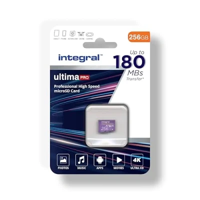 Abbildung von Integral 256 GB Micro SD Karte 4K Video Lesegeschwindigkeit 180 MB/s und Schreibgeschwindigkeit 150 MicroSDXC A2 C10 U3 UHS I V30 Unsere schnellste High Speed Speicherkarte