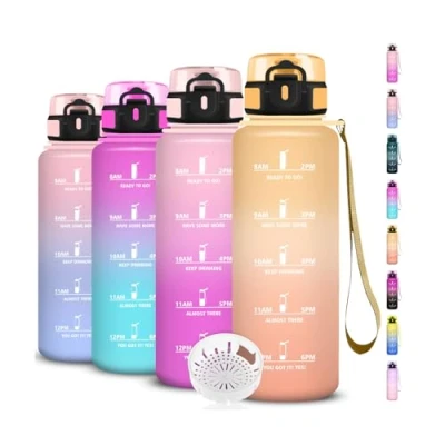 Abbildung von Trinkflasche 1.5l, Wasserflasche Sport, Auslaufsicher, mit Filter und Zeitmarkierung, Kohlensäure Geeignet, Leicht zu Reinigen, für Fitness, Fahhrad, Schule, Büro, Running