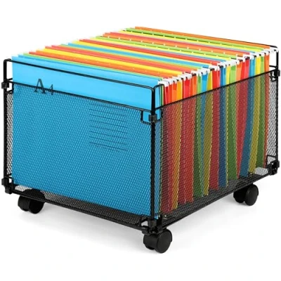 Abbildung von Belle Vous Schreibtisch Dokumentenhalter A4 Dokumenten Organizer Metallgitter mit Rollen Für 80 Ordner Hängeregister Box Hängemappen Hängemappenbox Schwarz