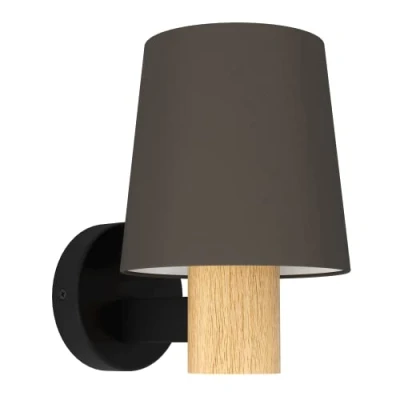 Abbildung von Wandlampe Edale Stoffschirm cappuccino, Holzdetail