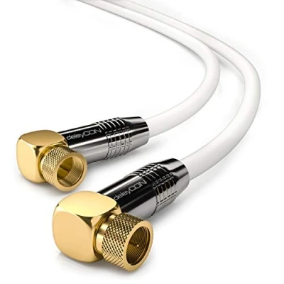 Abbildung von deleyCON 2m SAT Antennenkabel HDTV Satellitenkabel Koaxialkabel 2x Gewinkelt F Stecker (90 Grad) zu Metallstecker Weiß