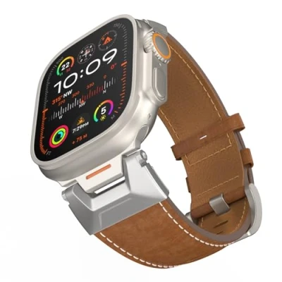 Abbildung von TiMOVO Armband Kompatibel mit Apple Watch 49mm 46/45mm 44mm 42mm für Männer Frauen, Leder Schnellverschluss Ersatzband iWatch Ultra 2 Series 10 9 8 7 6 5 4 3 1 SE, Hellbraun