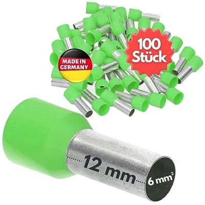 Abbildung von 100 Stück Kalitec AE612GN Aderendhülsen isoliert 6,0mm² 12mm lang grün I Made in Germany Industriequalität