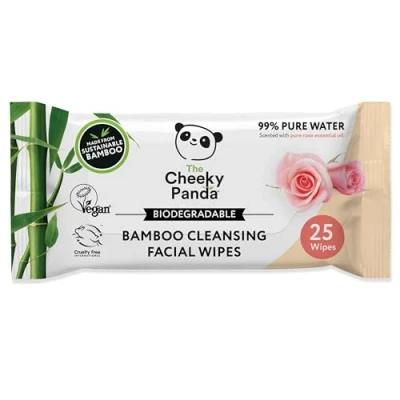 Abbildung von The Cheeky Panda Abschminktücher aus Bambus Mit Rosenduft 25 Reinigungstücher fürs Gesicht Biologisch Abbaubar Super Sanft &amp; Nachhaltig Feuchttücher zur Make up Entfernung