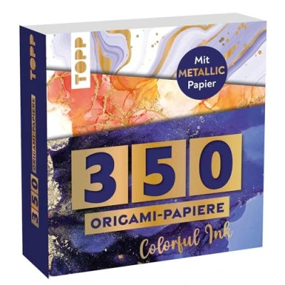 Abbildung von 350 Origami Block Colorful Ink: Falt Papiere (14 x14 cm, 80 g/m²), in 25 Designs, davon 50 mit Metallic Folie, 20 Seiten Grundkurs, Softcover