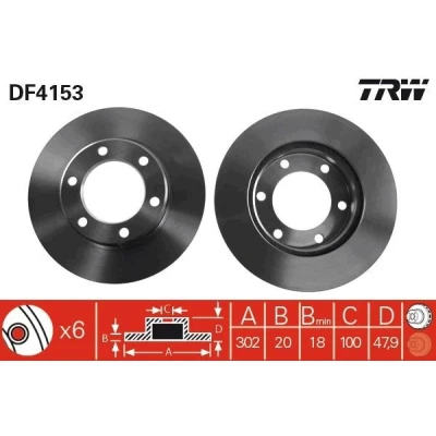 Abbildung von TRW DF4153 Bremsscheibe 302 20 6 139,6 Belüftet lackiert TOYOTA: Land Cruiser Prado 90, 80
