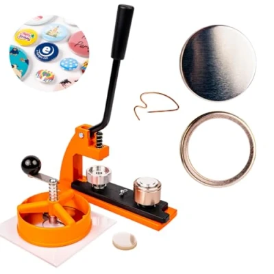 Abbildung von Ansteckmaschine 25 mm mit 100 Abzeichen Maschine Kreisschneider austauschbar 38 45 58 77 Pin zum Anstecker Herstellung eines