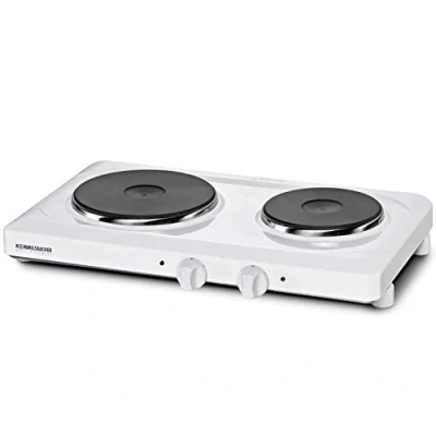 Abbildung von ROMMELSBACHER Automatik Doppelkochplatte AK 3080 Gehäuse feueremailliert, weiß, stufenlos regelbar, 2 Heizplatten 145 mm 1500 Watt / 180