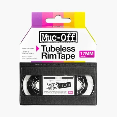 Abbildung von Muc Off Tubeless Felgenband, 17 mm Druckempfindliches Felgenband für Schlauchlose Fahrradreifen 10 Meter Rolle mit 4 Dichtungsflicken