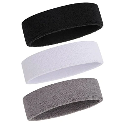 Abbildung von ONUPGO Schweißband Stirnband für Männer &amp; Frauen 3PCS Sports Stirnbänder Feuchtigkeitstransport Athletic Cotton Terry Cloth Schweißabsorbierende Kopfband (Black/Grey/White)