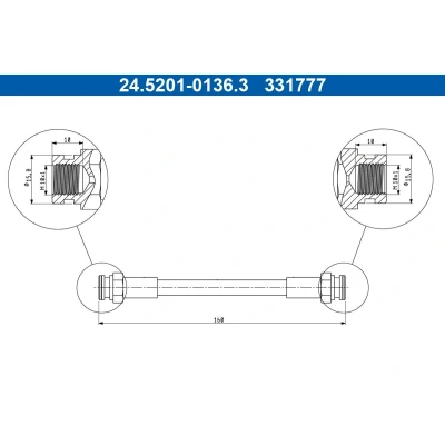 Abbildung von ATE 24.5201 0136.3 Bremsschläuche 160mm VOLKSWAGEN: Corrado, GOLF 3, SEAT: Córdoba I Saloon