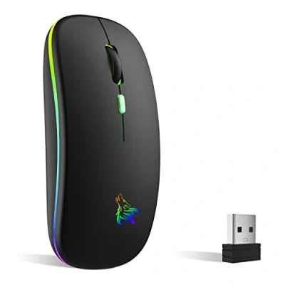 Abbildung von TQQ Maus Kabellos, 2,4 GHz USB funkmaus, Bluetooth Maus, 1600 DPI Optical Tracking, Wiederaufladbare LED Dual Modus Mouse für Laptop, PC, iOS, Android, iPad, Windows
