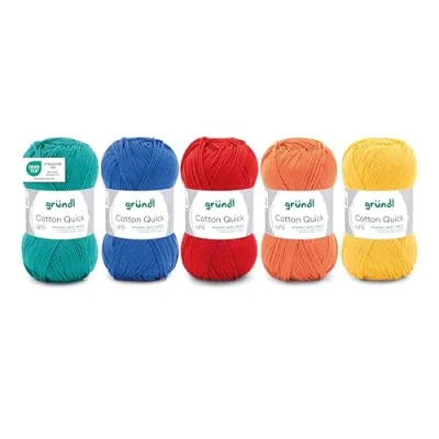 Abbildung von Gründl Wolle Cotton Quick uni Garn zum Stricken und Häkeln aus 100% Baumwolle, 5 Knäuel 50 g / 125 m, Häkelgarn/Strickgarn/Baumwollgarn, Bunt Mix