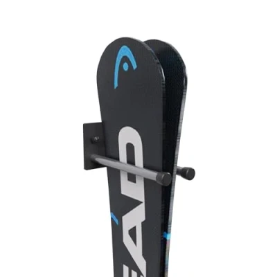Abbildung von Skihalterung N1 Wand Skihalter für 1 Paar 13 cm Nordic Walking Trekking Stöcke Skiträger Hakenleiste mit schützender Gummierung zur platzsparenden Aufbewahrung