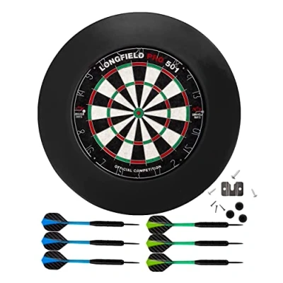 Abbildung von Engelhart Dartscheiben Set: Sisal Dartscheibe, Surround Ring, 6 Pfeile (Schwarz)
