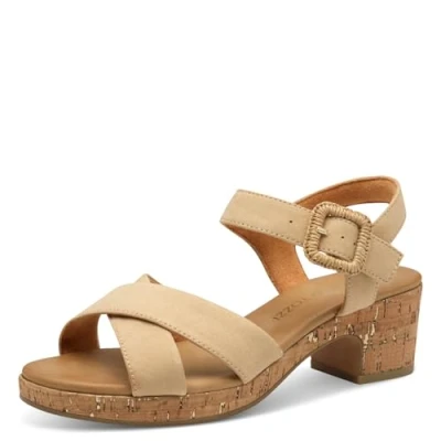 Abbildung von MARCO TOZZI Damen Sandalen mit Absatz Runde Spitze Schließe, Braun (Biscuit), 40 EU