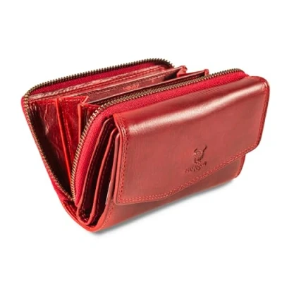 Abbildung von MATADOR Sevilla Leder Geldbörse Damen Rot Mittelgroß mit Geschenk Box Luxus RFID Gross, Rote Groß Viele Fächer Edles Portemonnaie Brieftasche