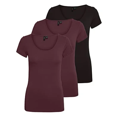 Abbildung von VERO MODA Damen VMMAXI My Soft SS U Neck GA 3PACK 10247489, Port Royale/Port Royale &amp; BLAC, XS