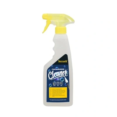 Abbildung von Securit Vermes Securit_SECCLEAN KL SECCLEAN Reinigungsspray für Kreidemarker, 500 ml, entfernt rückstandslos wasserlösliche und wasserfeste Flüssigkreide von non porösen Oberflächen