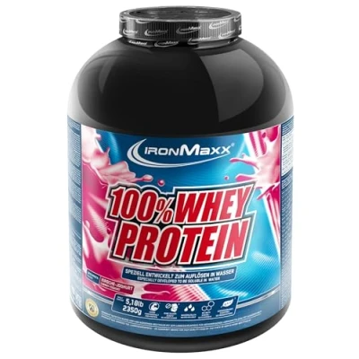 Abbildung von IronMaxx 100% Whey Protein Pulver Kirsche Joghurt 2,35kg Dose zuckerreduziertes, wasserlösliches Eiweißpulver aus Molkenprotein viele verschiedene Geschmacksrichtungen