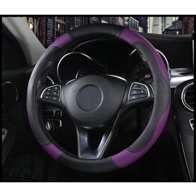 Abbildung von Istn Unisex Sport Stil Kontrast Farbe rutschfeste Schweiß Gute atmungsaktive PU Kunstleder 38 cm Auto Lenkrad Abdeckung Lila