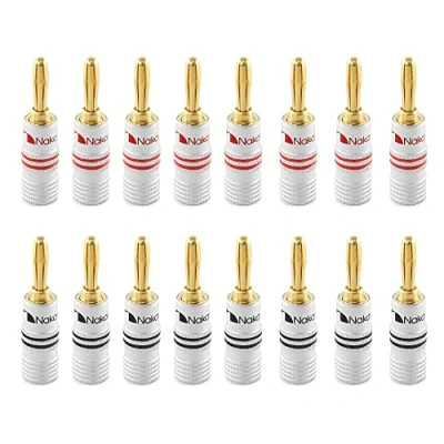 Abbildung von Nakamichi 24K vergoldeter Bananenstecker 12 AWG 18 Gauge Größe 4mm für Lautsprecher Verstärker Hi Fi AV Receiver Stereo Heimkino Audiokabel Stecker schraubbar 16 Stück (8 Paare)