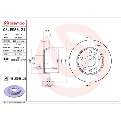 Abbildung von BREMBO Bremsscheibe RENAULT: Zoe 260mm 8mm 5 voll 08.E958.21 Bremsscheiben, Scheibenbremsen