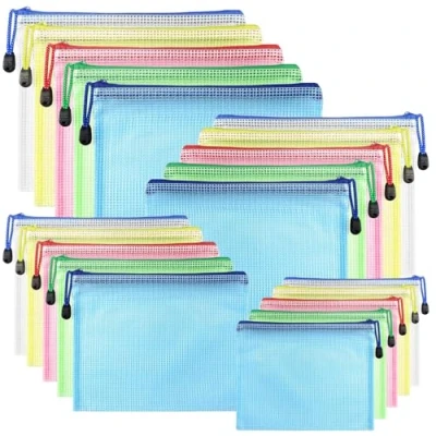 Abbildung von KOOSREEL Dokumententasche mit Reißverschluss, A3/A4/A5/A6, 5 Farben, PVC, transparent, Dokumententasche, Netzstoff, für Reisen, Büro, Reise, Zubehör (20 Stück)