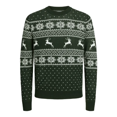 Abbildung von JACK&amp;JONES Herren Jjxmas Gabriel Knit Crew Neck Strickpullover, Scarab/Pattern:w. Cloud Dancer, Small