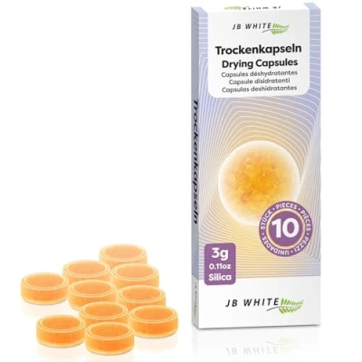 Abbildung von JB White 10x Hörgeräte Trockenkapseln kompatibel mit Phonak, Starkey und Unitron Ladestation, Ladehülle, Charger Case Zubehör Trockentabs Trockner Tabletten Farbindikator (10 Stück, 3g)